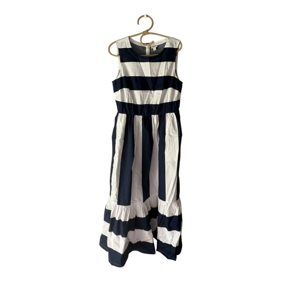 J. Crew **Navy Bold Stripe Poplin Midi Dress with Pocket Size 8P with No belt - Picture 14 of 14